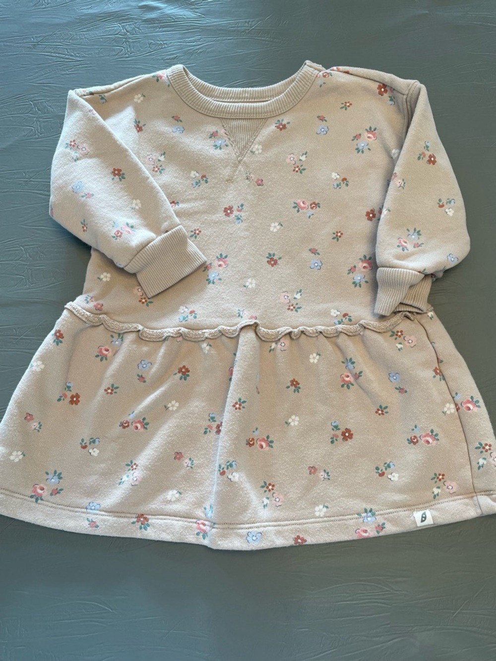 Toddler Floral Sweatshirt Dress in Light Beige